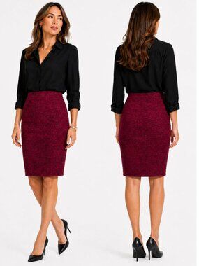 St. John Red Textured Knit Pencil Skirt Wool Blend Officecore Size 6